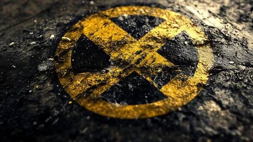 Weathered yellow X symbol rests boldly on gritty ground