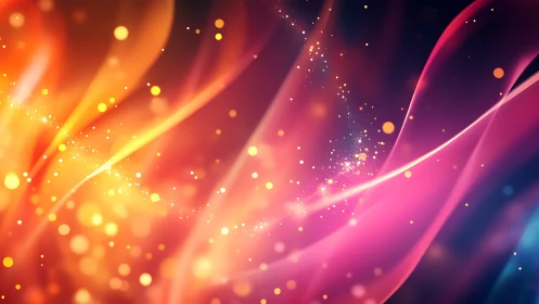 Abstract gradients transitioning from orange to pink with particle effects.