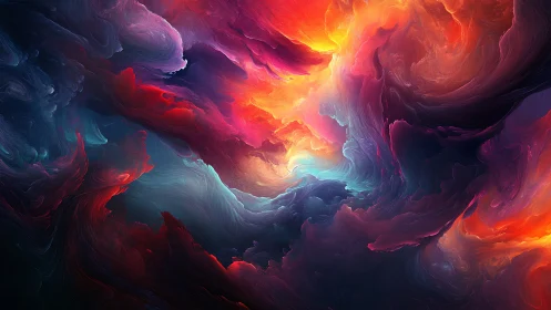 Abstract swirling nebula with vivid multicolor light forms.