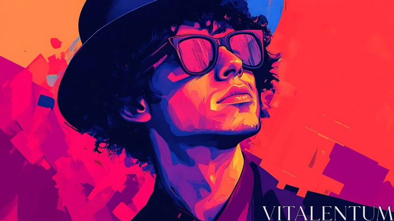 Vibrant vector portrait isolates a stylized man in neon chroma
