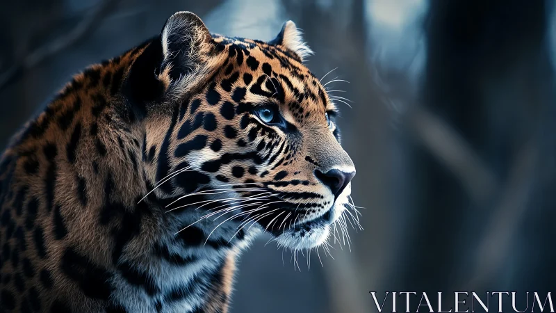 Leopard Portrait with Striking Blue Eyes and Lateral Composition