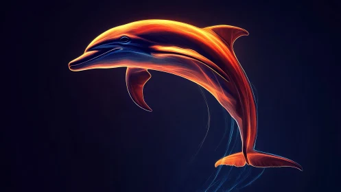 Neon edge-lit dolphin rendered as fluid light topology.