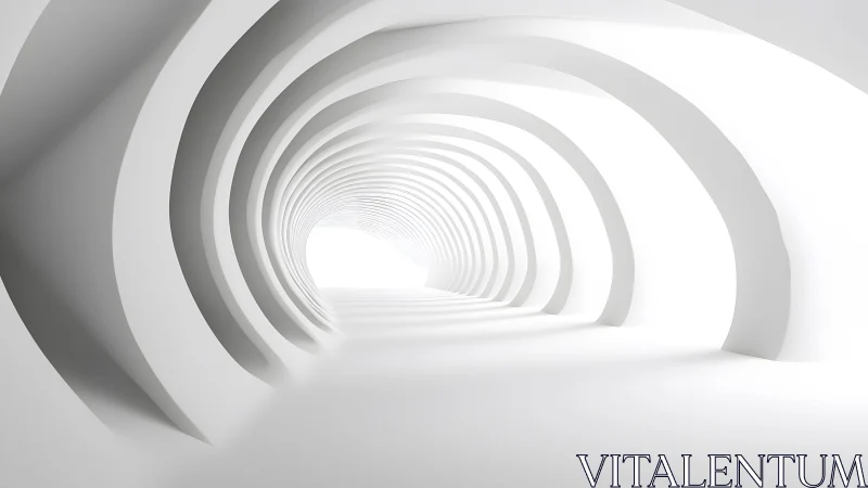 Futuristic White Tunnel with Curved Arches in Minimalist Style.