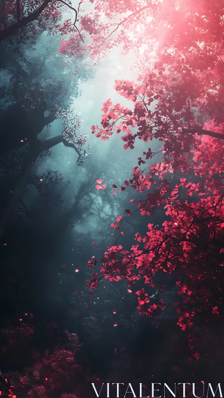 Flowering Trees with Pink Blossoms and Atmospheric Lighting