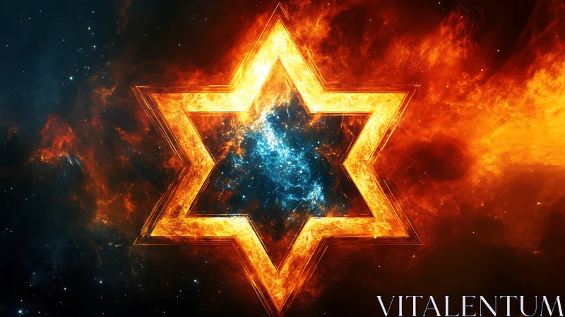 Fiery six-pointed star encloses bright galactic nebula