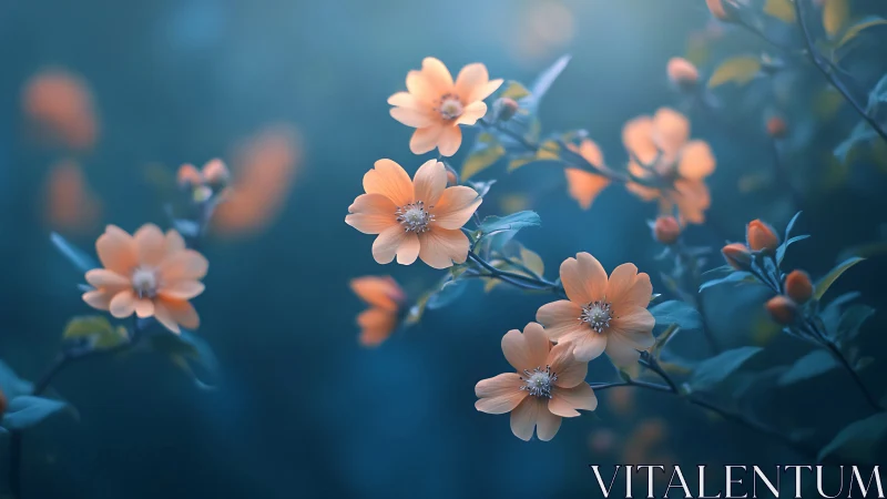 Peach Petals Whisper Secrets to Twilight's Velvet Blue.