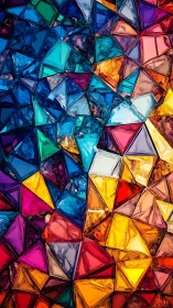 Colorful geometric stained glass pattern with vivid shards.