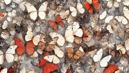 Delicate butterflies rest in a warm, vintage collage pattern