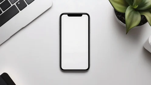 Smartphone Mockup Flat Lay Workspace Setup.