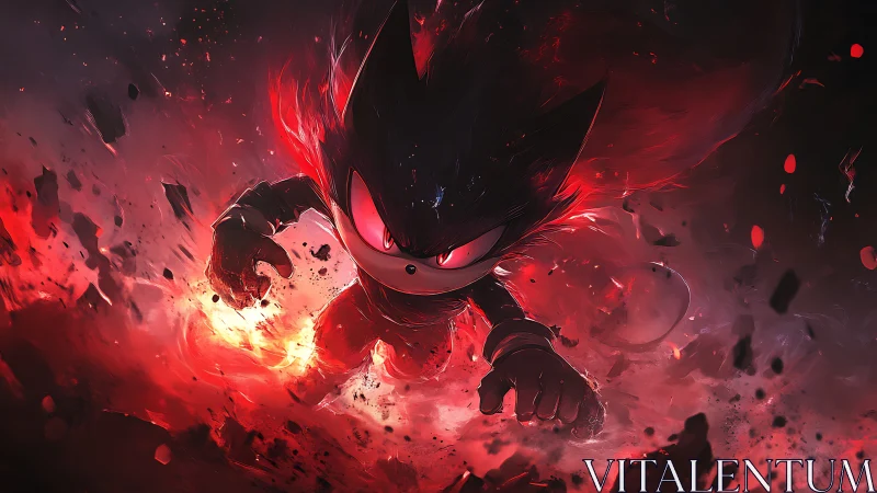 Volcanic-speed creature breaching debris field in red plasma.