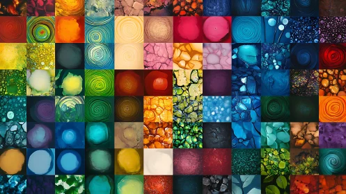 Grid of abstract macro color fields shows cellular and vortex textures