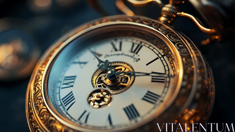 Golden pocket watch glowing with timeless vintage charm.