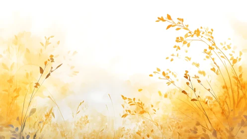 Golden foliage silhouettes curve upward over white space