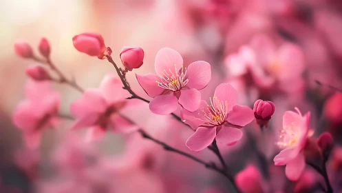 Pink Cherry Blossoms in Selective Focus with Shallow Depth of Field