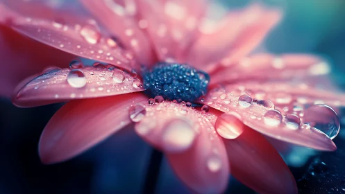 Dewdrop Dance: Sapphire and Rose Petals in Crystalline Bliss.