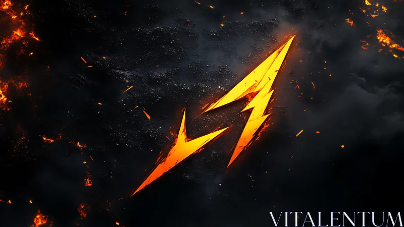 Fiery Lightning Bolt in Dark Sky.