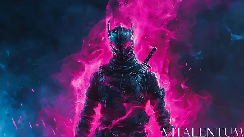 Neon flame warrior steps forward in bold electric colors