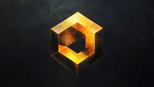 Golden extruded hexagonal loop with luminous metallic shading.