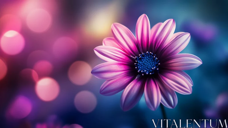 Magenta Daisy Bloom Against Bokeh Gradient Background.