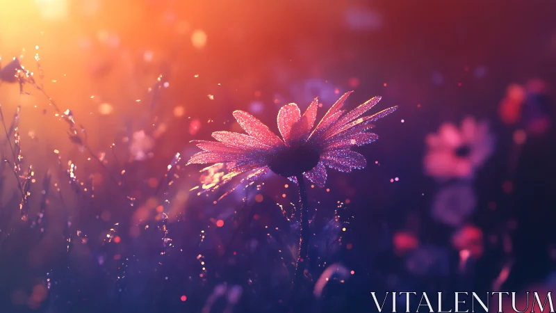 Glowing Daisy Field at Sunset with Luminous Particles