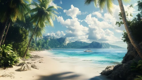 Tropical Cove Anchored Between Volcanic Mountains.