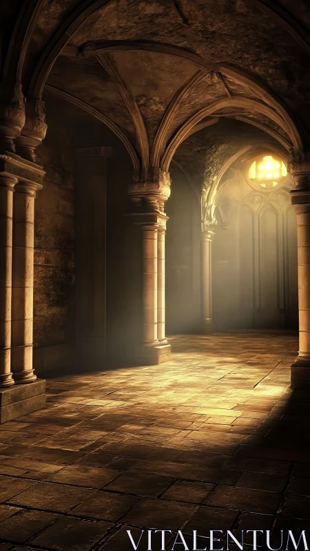 Golden dusk through the arches of a quiet stone cloister.