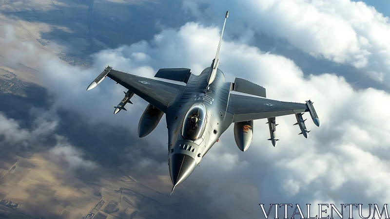 Modern fighter jet soars above dense white cloud cover in flight.