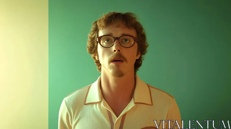 Retro-lit portrait with bifurcated chromatic background symmetry.