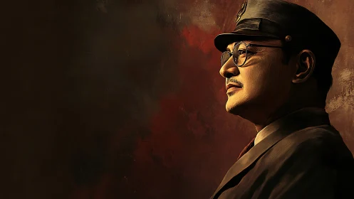 Side profile portrait shows uniformed man in soft warm light