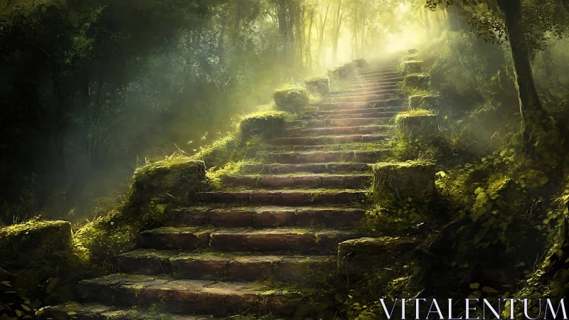 Ancient Stone Steps Into Golden Light.