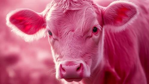 Pink calf portrait glows in surreal monochrome farm light