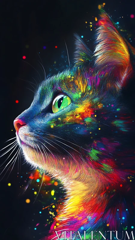 Feline Head with Chromatic Dispersal and Particle Effects.