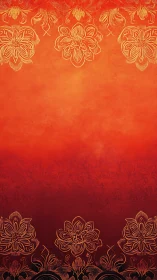 Ornate red gradient backdrop with symmetrical gold floral borders