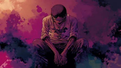 Quiet strength in a brooding figure wrapped in color.