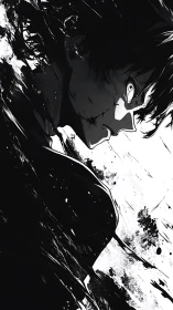 High contrast anime profile of intense male figure.