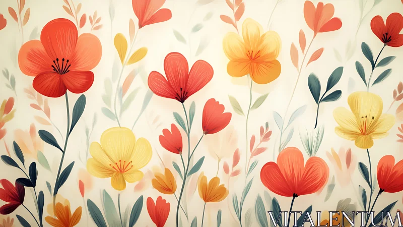 Floral composition with layered botanical elements and warm color palette