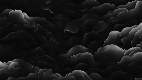 Layered monochrome cloud-like contours form abstract field