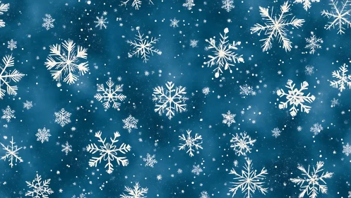 White snowflake pattern on blue winter themed background.