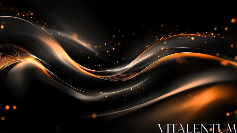 Orange and black abstract flowing digital light wave pattern.