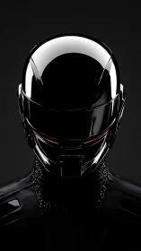 Specular black cyber-helmet portrait showcases stealth design