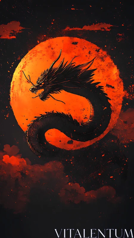 Serpentine eclipse dragon coils through a burning blood moon