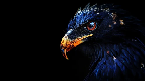 Iridescent raptor profile in high-contrast digital rendering.