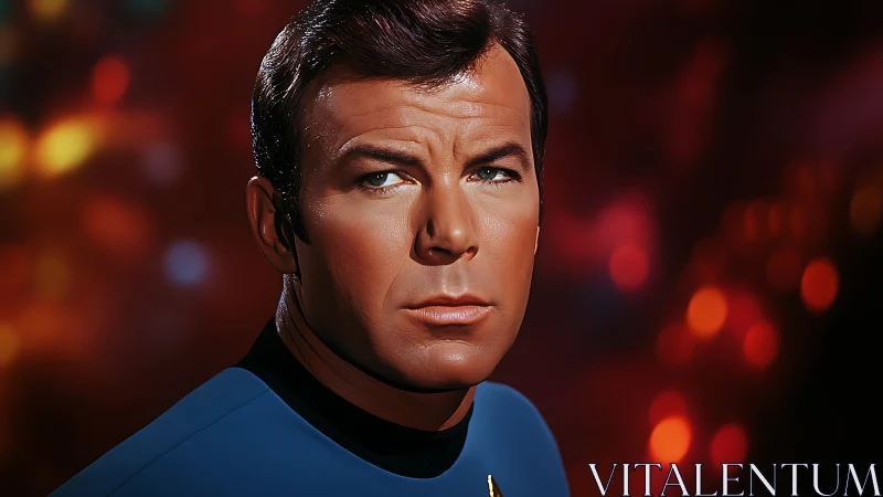 Starlit officer holds steady gaze amid nebula glow