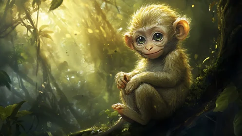 Luminescent jungle primate rendered in high-detail digital art.