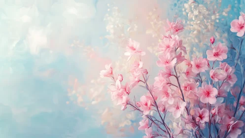 Chromatic diffusion of stylized cherry blossoms in airflow.