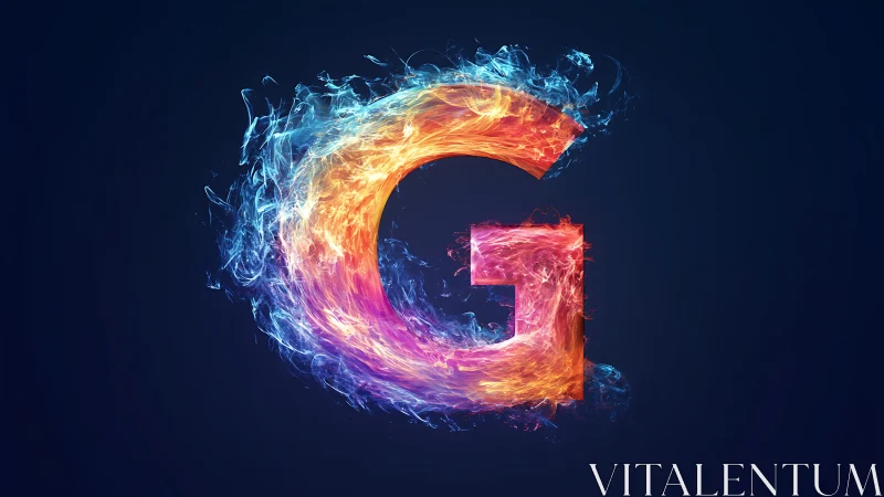 Chromatic fiery letter G with swirling plasma energy halo