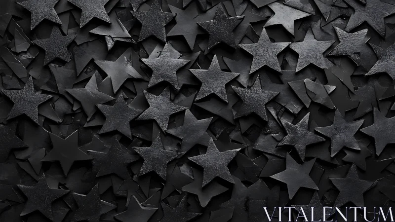 Layered black star shapes form dense overlapping surface