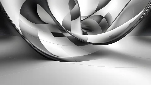 Abstract black and white 3D curves in futuristic digital style.