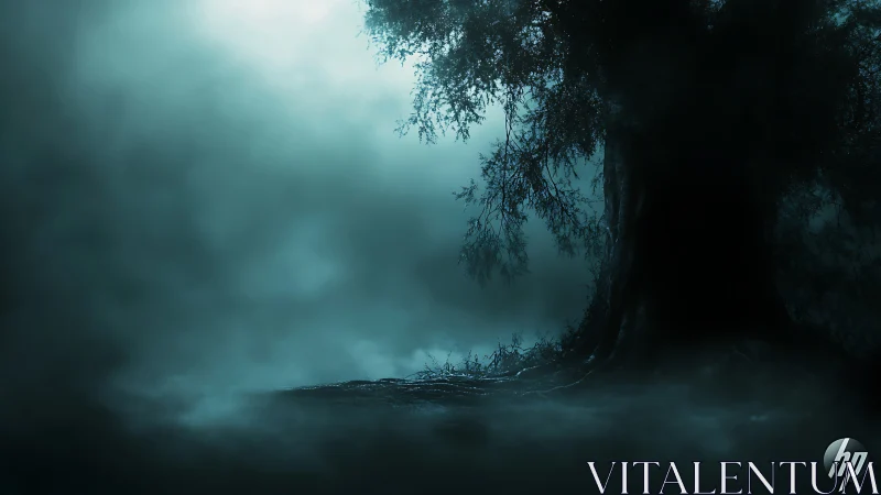 Moonlit roots whisper through the haunted teal mist