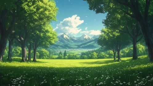 Pathway to Serenity: Mountain Valley Through the Trees.